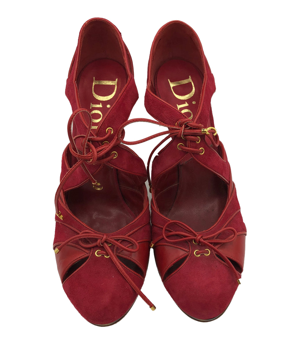 Dior Contemporary Tortoise Heeled Red Suede Shoes 1 of 6