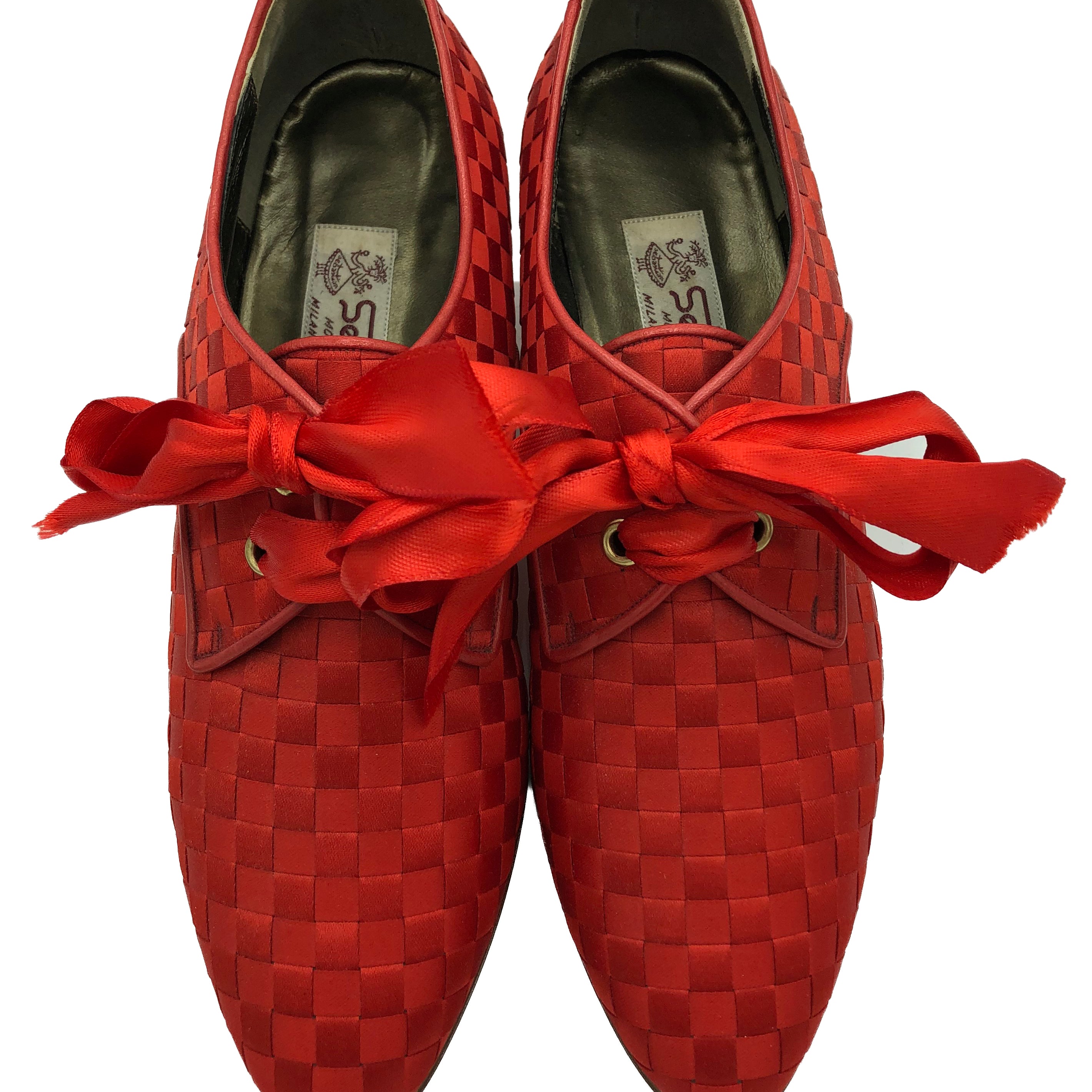90s Red RibbonSebastian 90s Red Satin Ribbon Woven Louis Heeled Oxford Shoes TOP 1 of 6