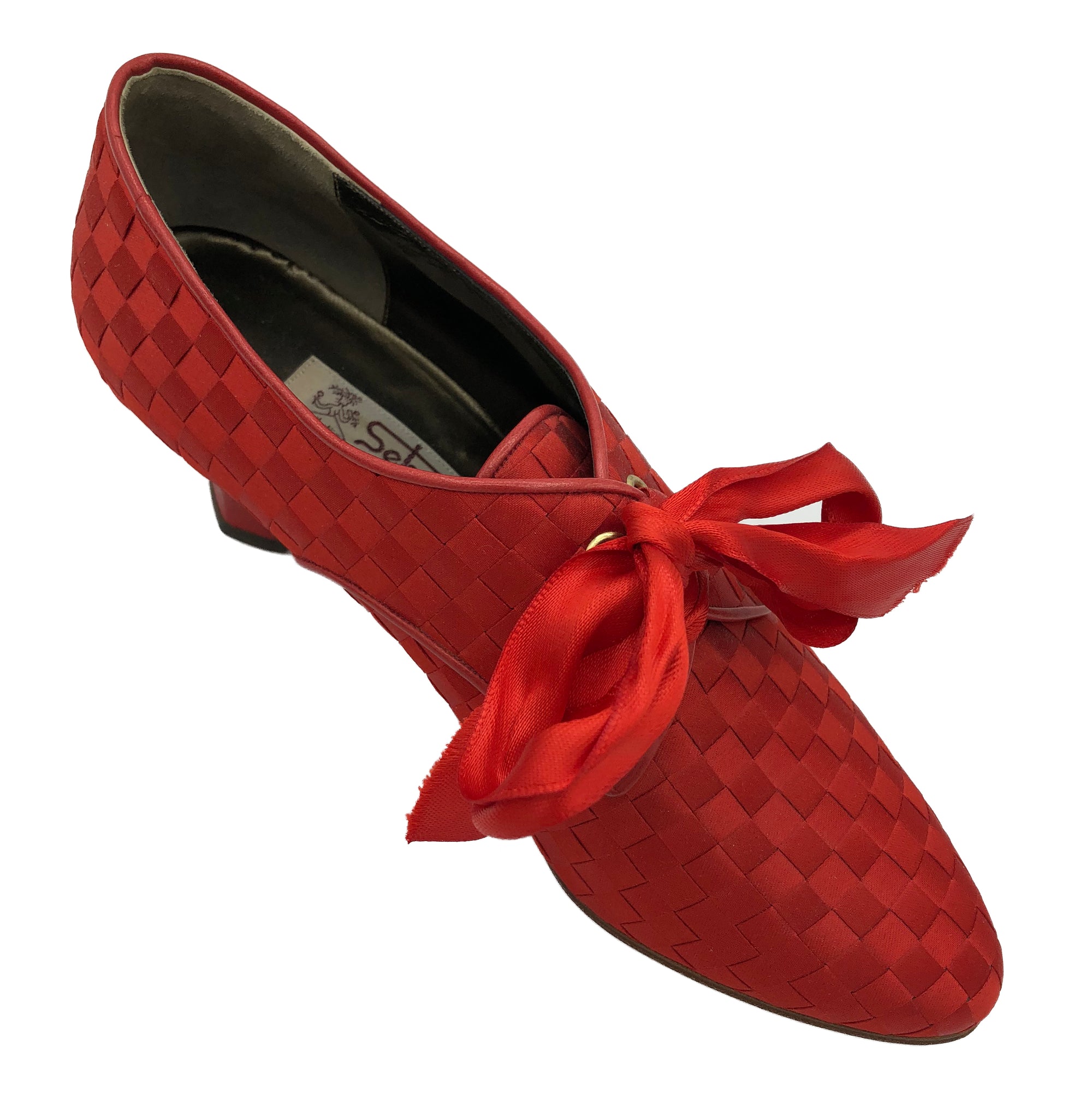 Sebastian 90s Red Satin Ribbon Woven Louis Heeled Oxford Shoes SINGLE TOP 3 of 6