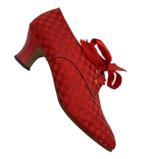 90s Red RibbonSebastian 90s Red Satin Ribbon Woven Louis Heeled Oxford Shoes SIDE 2 of 6