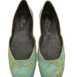 Valentino Contemporary Turquoise Satin Ballet Flats with Gold Lace Overlay 1 of 5