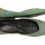 Valentino Contemporary Turquoise Satin Ballet Flats with Gold Lace Overlay 2 of 5