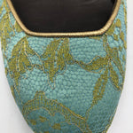 Valentino Contemporary Turquoise Satin Ballet Flats with Gold Lace Overlay 3 of 5