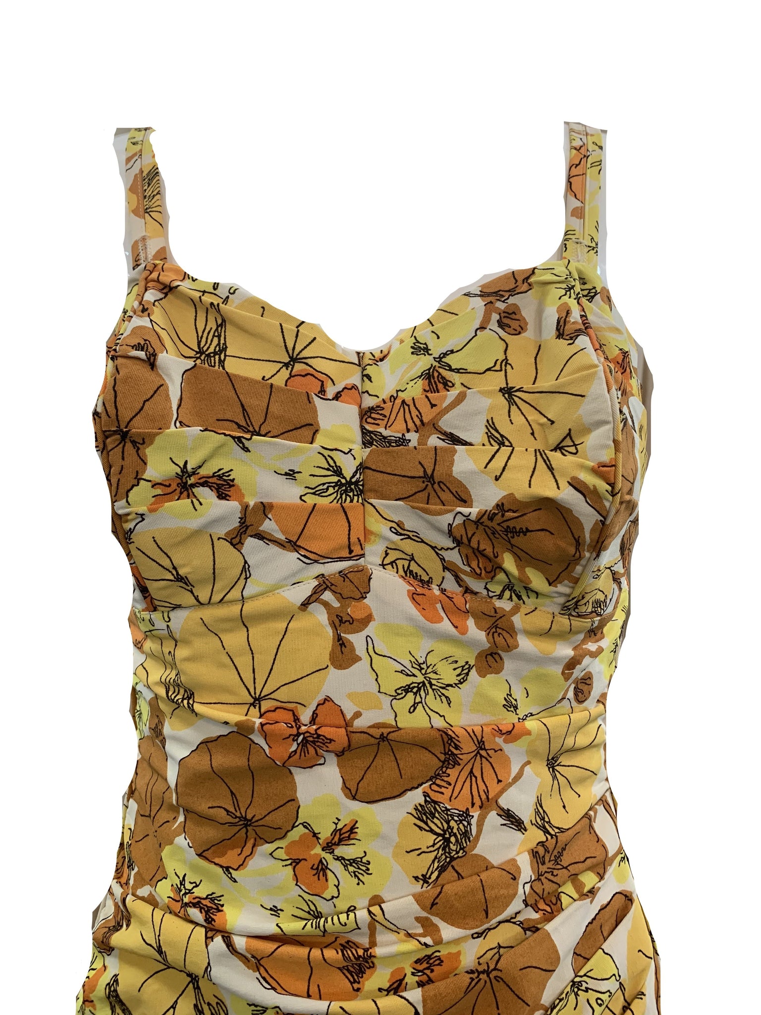 Roxanne 50s Swimsuit in Autumnal Floral Tones  CLOSE UP 3 of 5