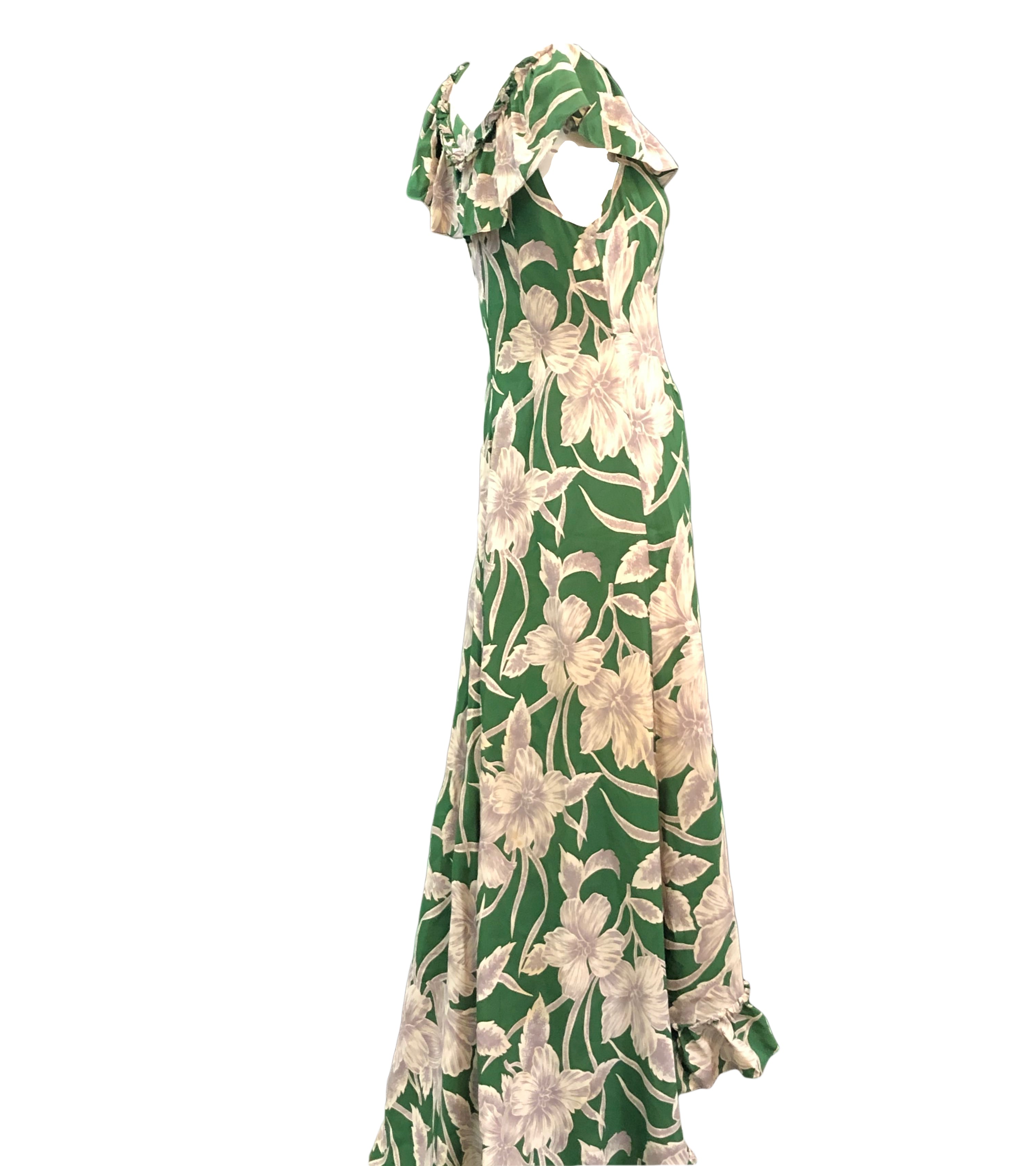 1940's Green Rayon Print Hawaiian Holoku Dress THE WAY WE WORE 1940's Green Rayon Print Hawaiian Holoku Dress THE WAY WE WORE
