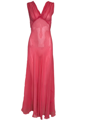 30s Bubblegum Pink Chiffon Gown DRESS FRONT 2 of 5