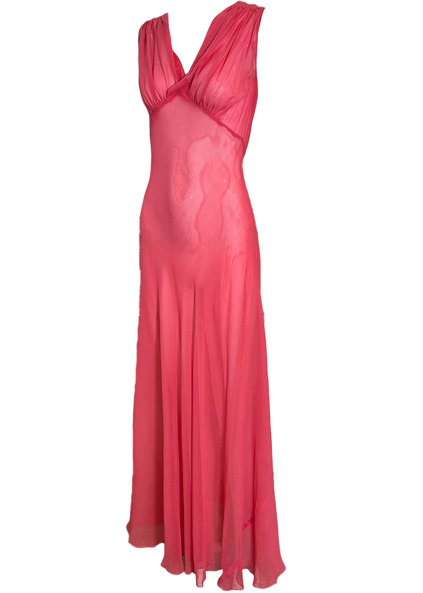 30s Bubblegum Pink Chiffon Gown DRESS ANGLE  3 of 5