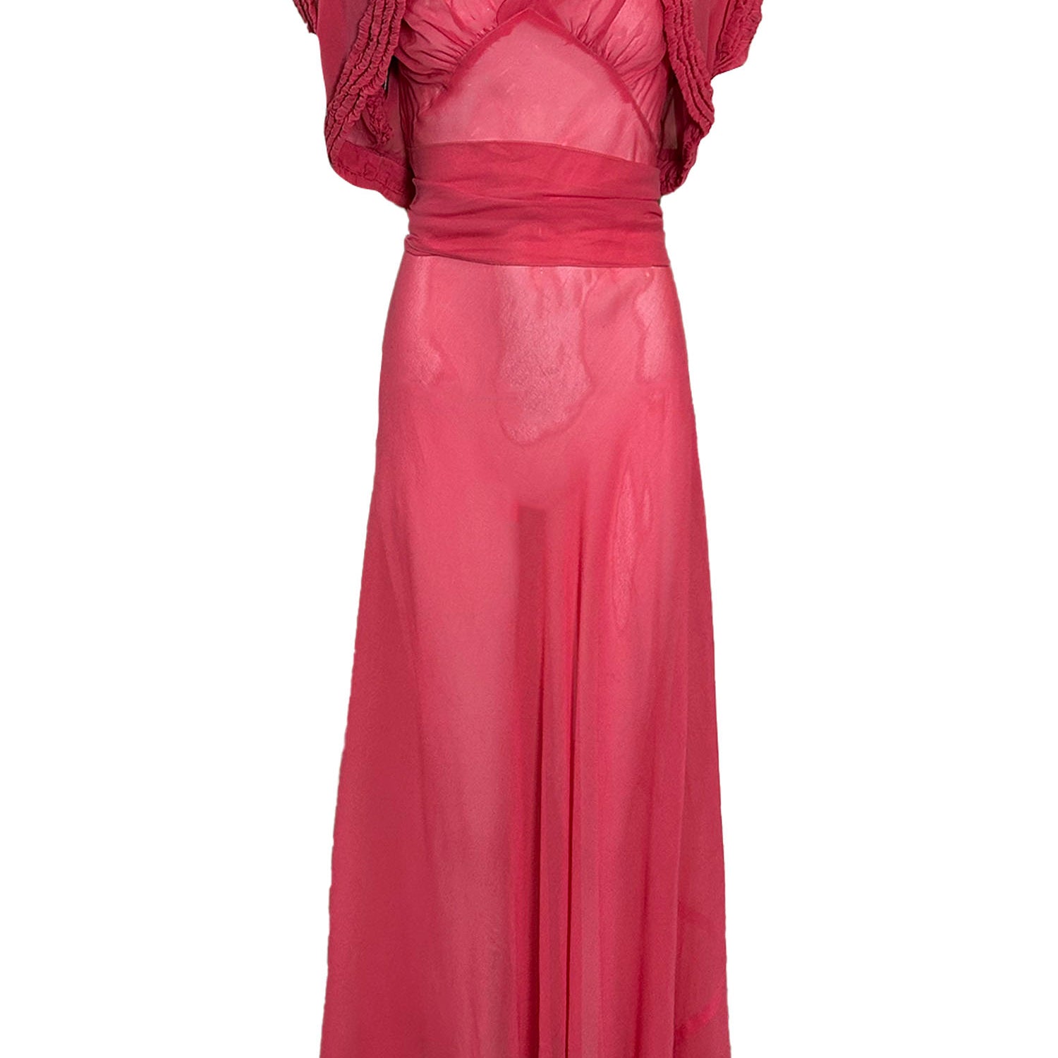 30s Bubblegum Pink Chiffon Gown FRONT ENSEMBLE 1 of 5