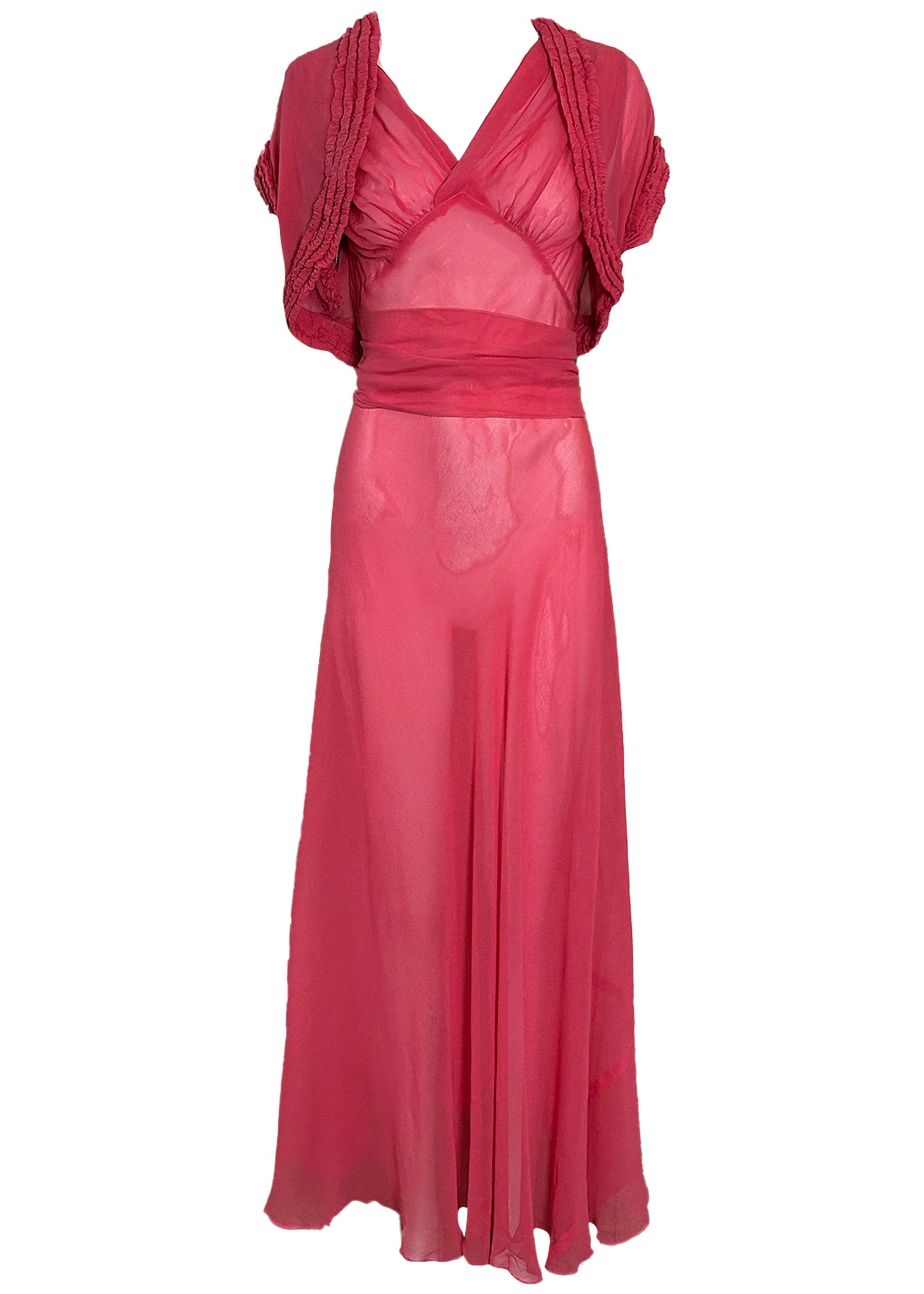 30s Bubblegum Pink Chiffon Gown FRONT ENSEMBLE 1 of 5