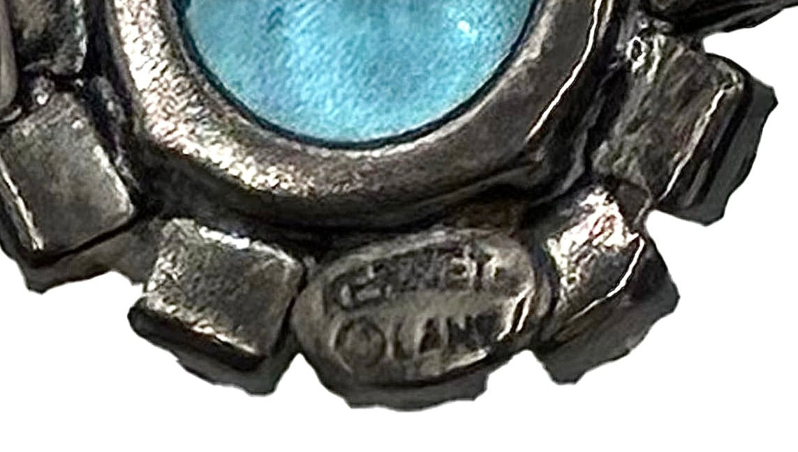 Kennth Jay Lane Rare Blue and Green Stone Collar, cartouche