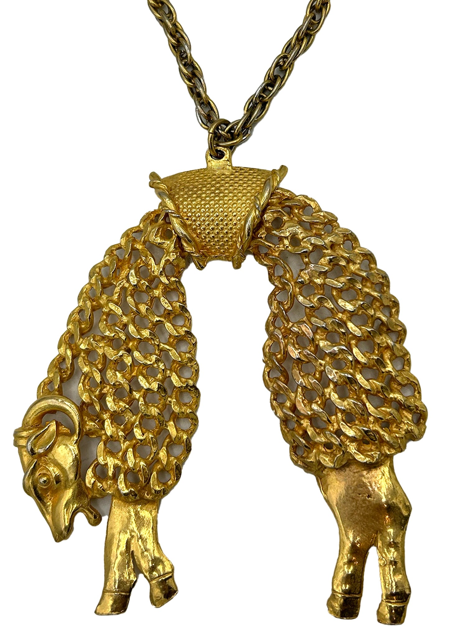 KJL 70s Golden Fleece Ram Pendant Necklace DETAIL 2  of 4