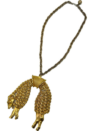 KJL 70s Golden Fleece Ram Pendant Necklace FRONT 1 of 4