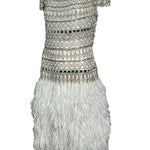  Naeem Khan 2014 White Sequin and Beaded Cocktail Dress with Feathers ANGLE 2 of 7