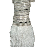  Naeem Khan 2014 White Sequin and Beaded Cocktail Dress with Feathers ANGLE 2 of 7