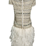  Naeem Khan 2014 White Sequin and Beaded Cocktail Dress with Feathers BACK 3 of 7