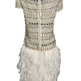  Naeem Khan 2014 White Sequin and Beaded Cocktail Dress with Feathers BACK 3 of 7