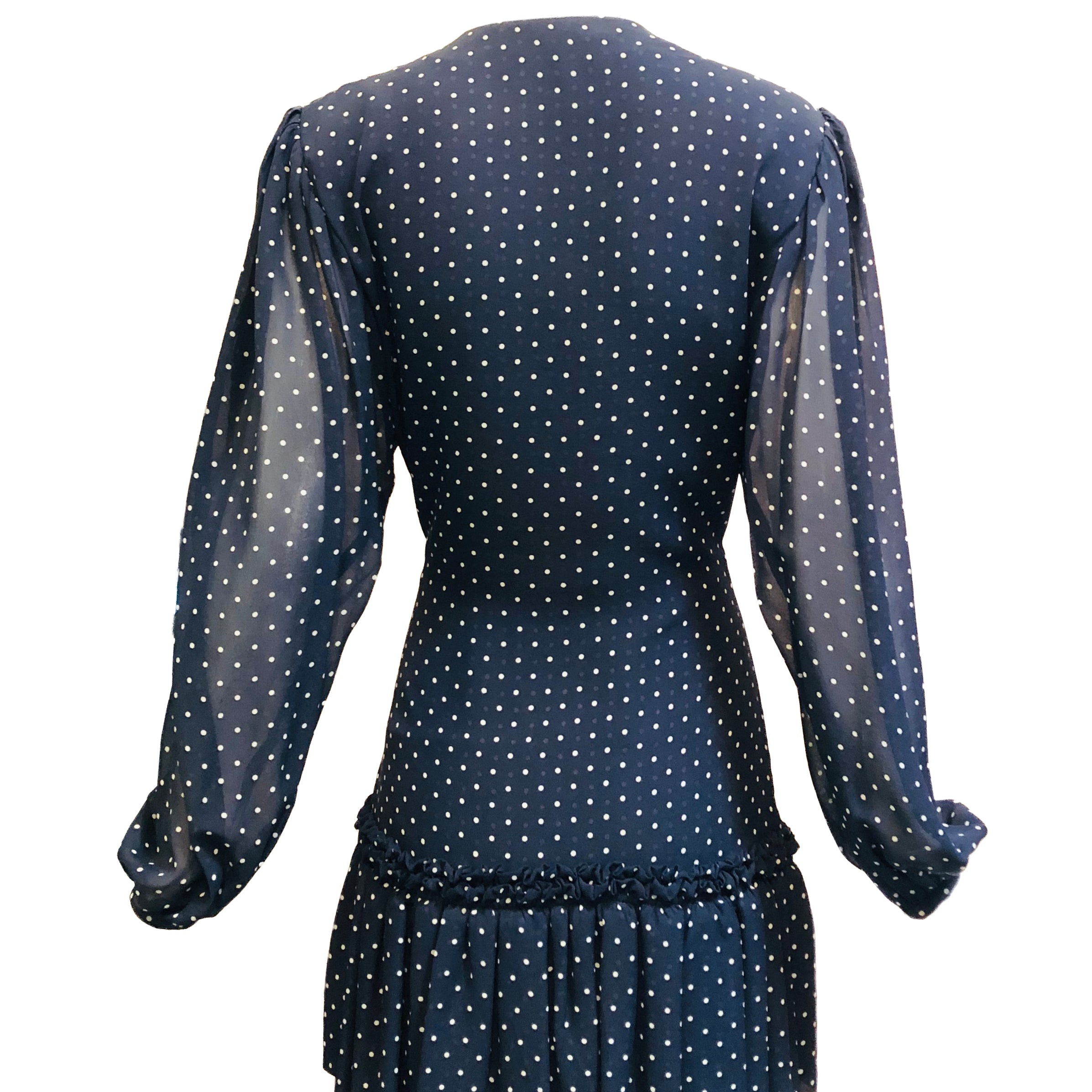 Galanos Attribution Dress Blue Silk Polka Dot Mini BACK 2 of 4