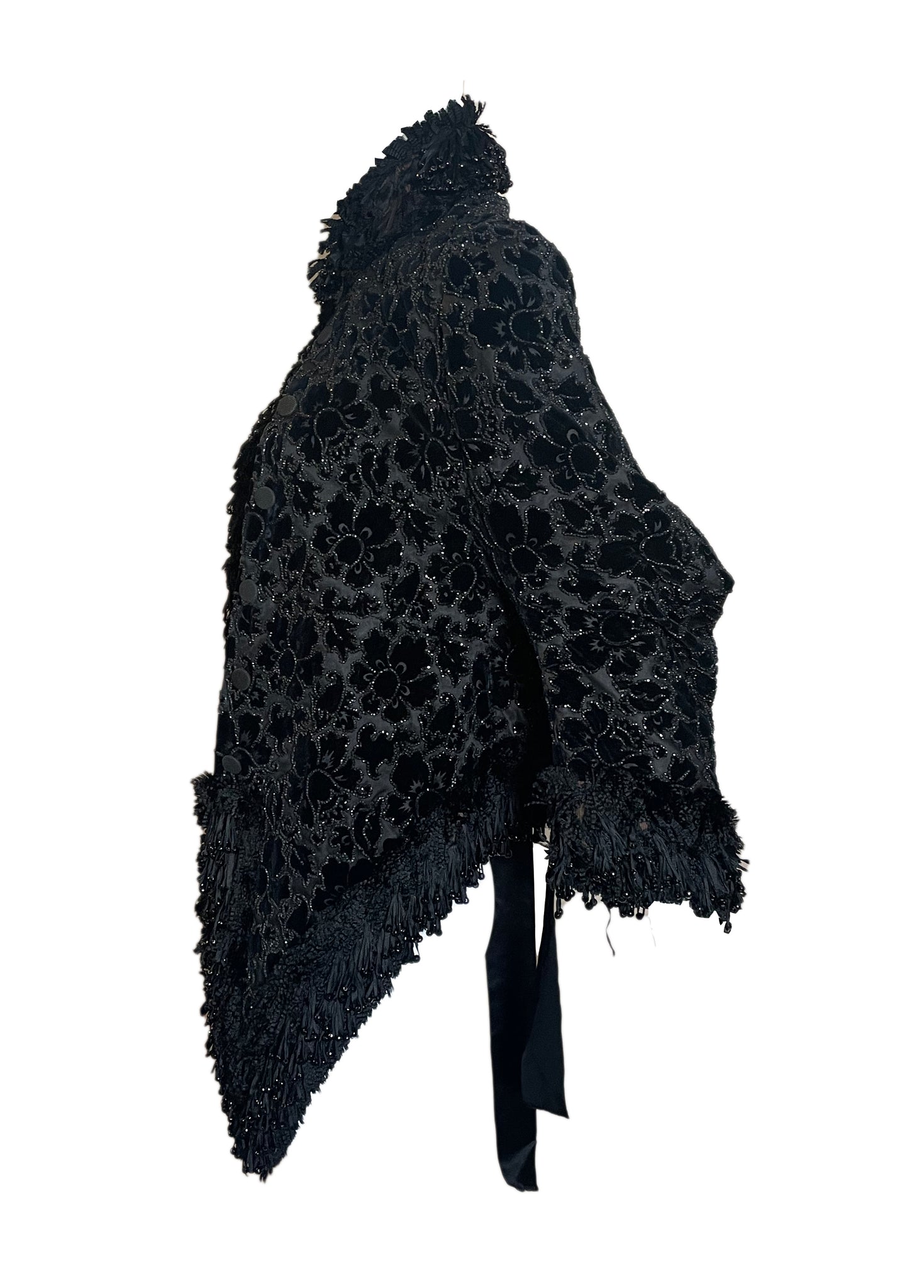 Victorian Black Velvet Carriage Coat with Chenille Fringe SIDE 2 of 5