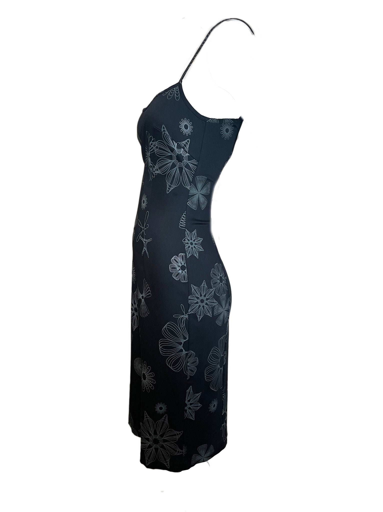 Moschino 90s Black Floral Body Con Slip DressSide 2 of 5