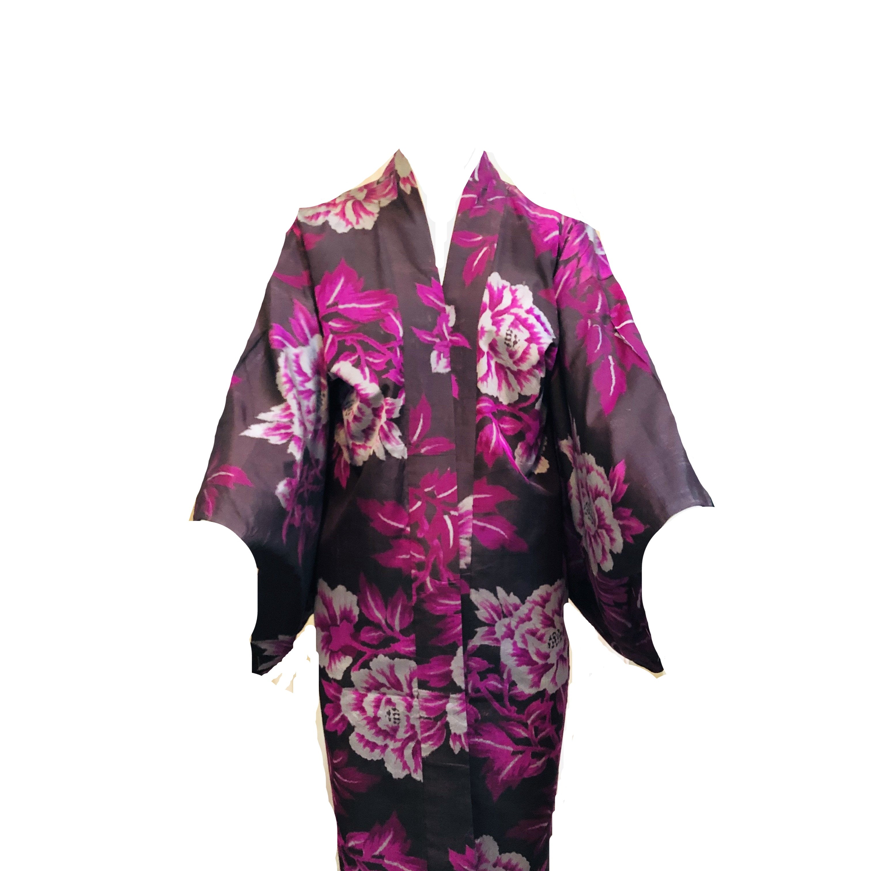 Purple Japanese Haori Floral Short Kimono FRONT 1 of 3