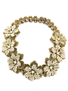 60s Pearl Flower Collar Necklace FRONT 1 of 3