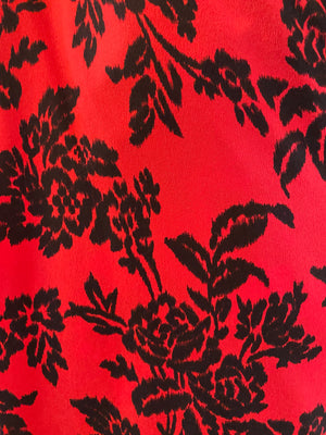 Christian Dior 80s Red and Black Silk Floral Wrap Blouse DETAIL 3 of 4