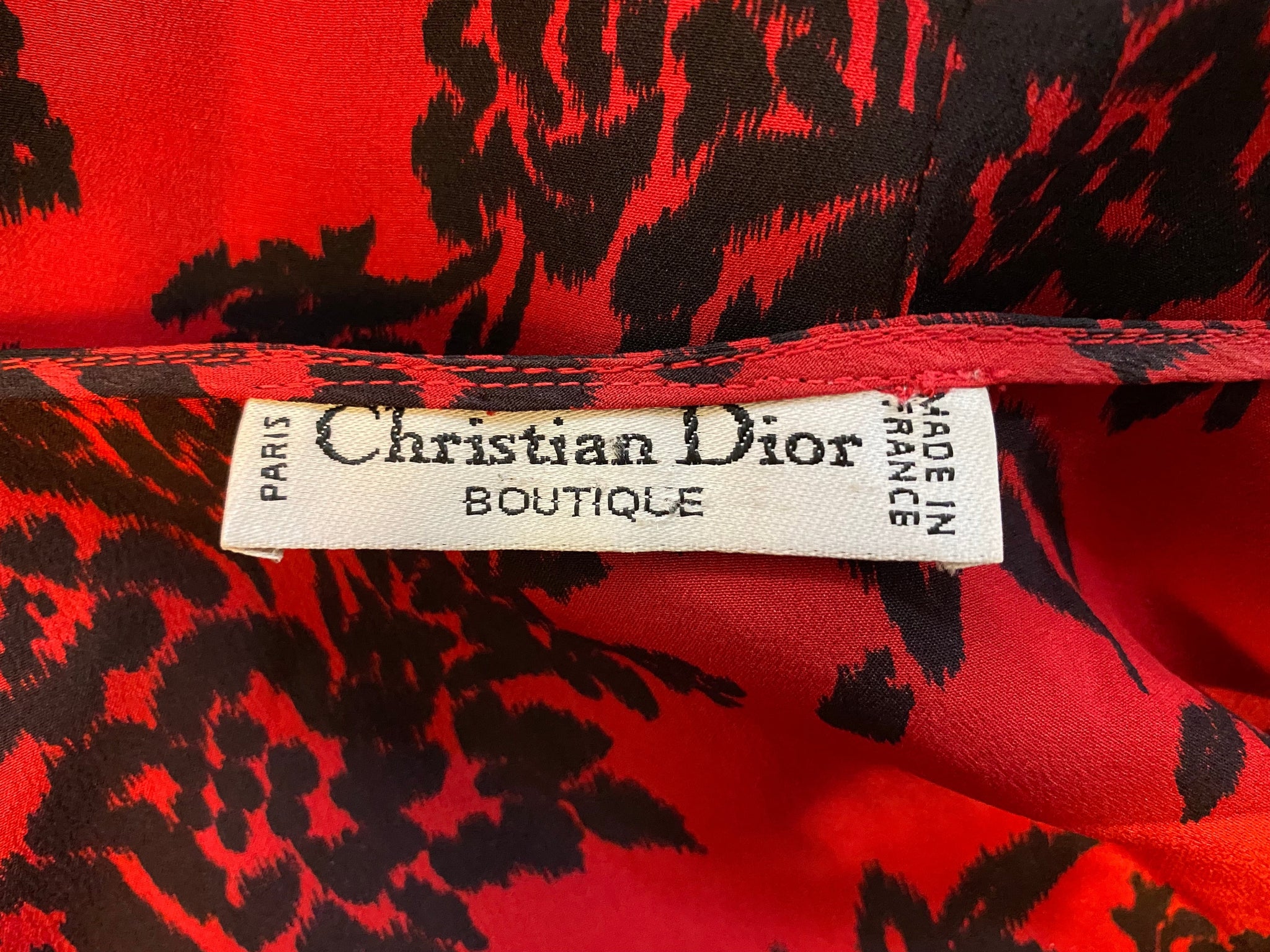 Christian Dior 80s Red and Black Silk Floral Wrap Blouse LABEL 4 of 4