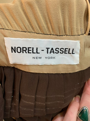 Norell Tassell 70 Chocolate Brown Silk Striped Dress LABEL 5 of 5