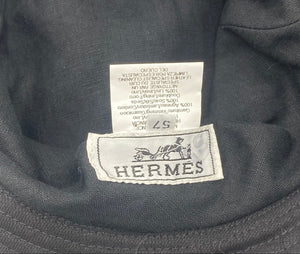 Hermes 2000s Black Linen Bucket Hat with Leather Band LABEL 3 of 3