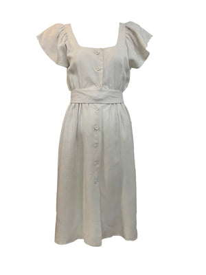 Halston 70s Summer  White Linen Pinafore Dress with Sash Belt FRONT 1 of 4