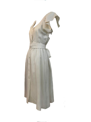 Halston 70s Summer  White Linen Pinafore Dress with Sash Belt SIDE 2 of 4