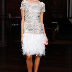  Naeem Khan 2014 White Sequin and Beaded Cocktail Dress with Feathers RUNWAY PHOTO 4 of 7