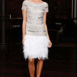  Naeem Khan 2014 White Sequin and Beaded Cocktail Dress with Feathers RUNWAY PHOTO 4 of 7