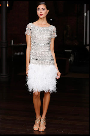  Naeem Khan 2014 White Sequin and Beaded Cocktail Dress with Feathers RUNWAY PHOTO 4 of 7