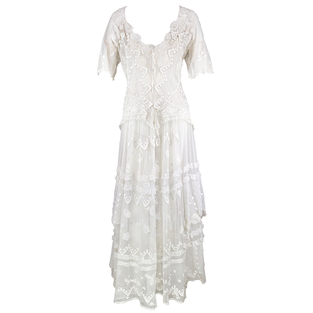 Edwardian White Irish Crochet and Hand Embroidered Lace Dress Edwardian White Irish Crochet and Hand Embroidered Lace Dress