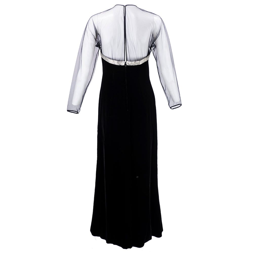 Vintage DE LA RENTA 80s Beaded Illusion Bodice Velvet Gown, back