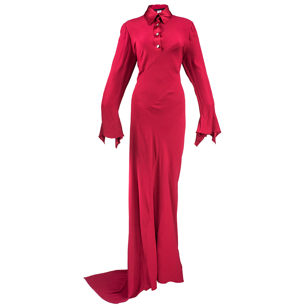Vintage PEARCE-FIONDA 90s  Red Crepe Bias-Cut Maxi Dress