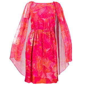 Vintage CARDIN 60s Tropical Floral Silk Cape & Dress