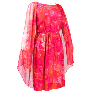 Vintage CARDIN 60s Tropical Floral Silk Cape & Dress, side
