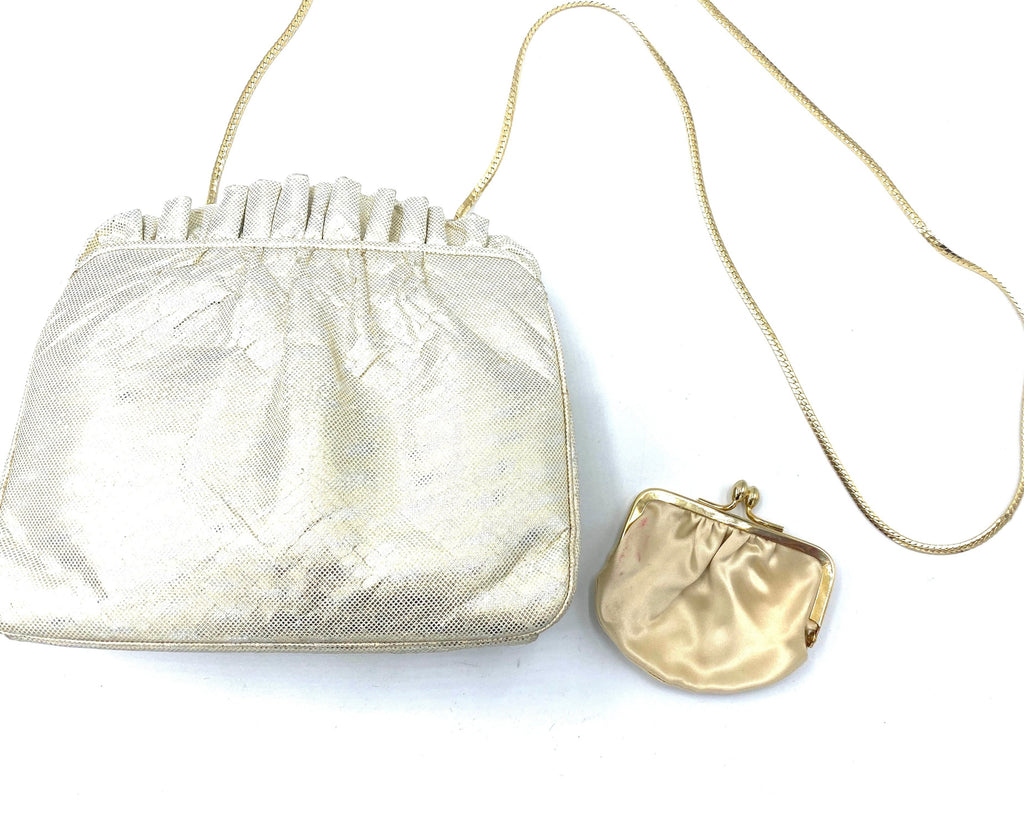 Judith Leiber 90s  Iridescent White Clutch with Kiss Lock FRONT 1 of 5