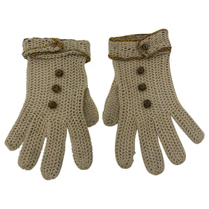 30s Gloves Tan Crochet with Bullion Buttons  FRONT 1 of 2