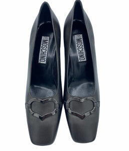 Moschino 90s Grey Pilgrim Pumps With Chrome Heart FRONT 1 of 4