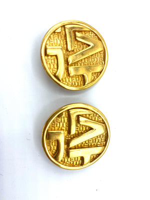  Ted Lapidus Logo Gold Tone Button Earrings on Original Card FRONT 1 of 3