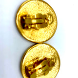  Ted Lapidus Logo Gold Tone Button Earrings on Original Card BACK 2 of 3