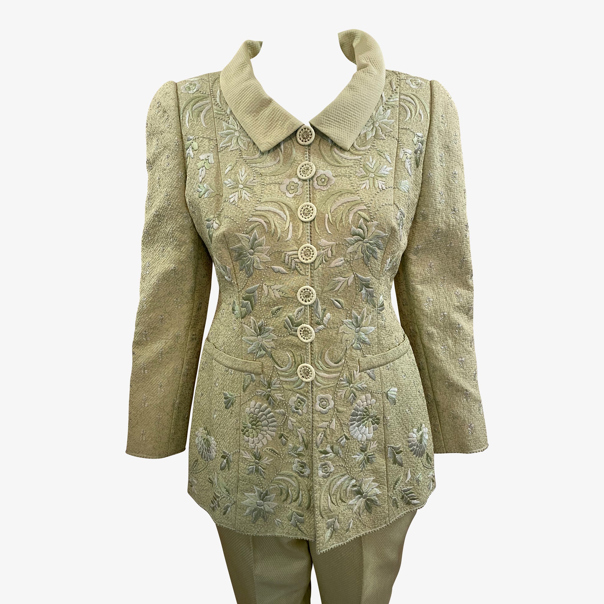 Balmain Haute Couture Mint Green Suit with Embroidery JACKET 3 of 6