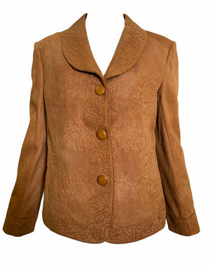 Argentinian 40s Tan Suede Jacket with Couched Trim  FRONT 1 of 4