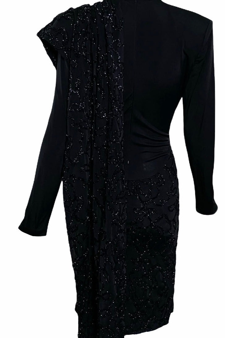 Patrick Kelly 80s Black Jersey Sexy Sheath Dress with Serious Swag BACK 2 of 4