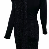 Patrick Kelly 80s Black Jersey Sexy Sheath Dress with Serious Swag BACK 2 of 4