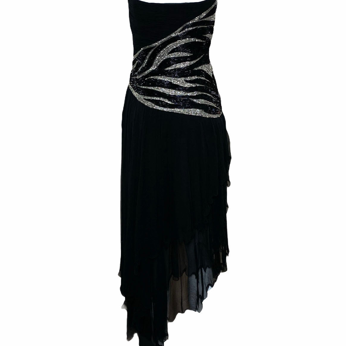 Balestra tra 80s Black Chiffon Beaded Evening Dress BACK 2 of 4