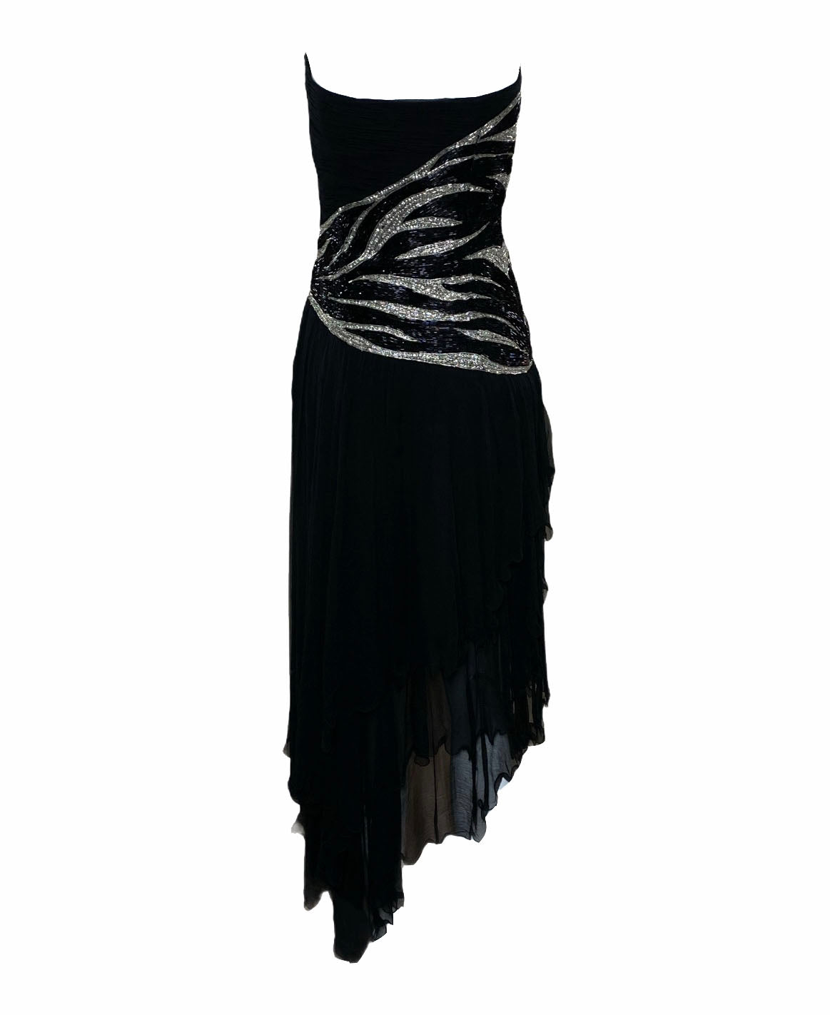 Balestra tra 80s Black Chiffon Beaded Evening Dress BACK 2 of 4